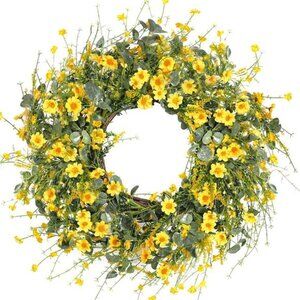 Yellow Daisy Wreath 24 Inch Spring Summer Wreath Fake Silk Floral Wreath